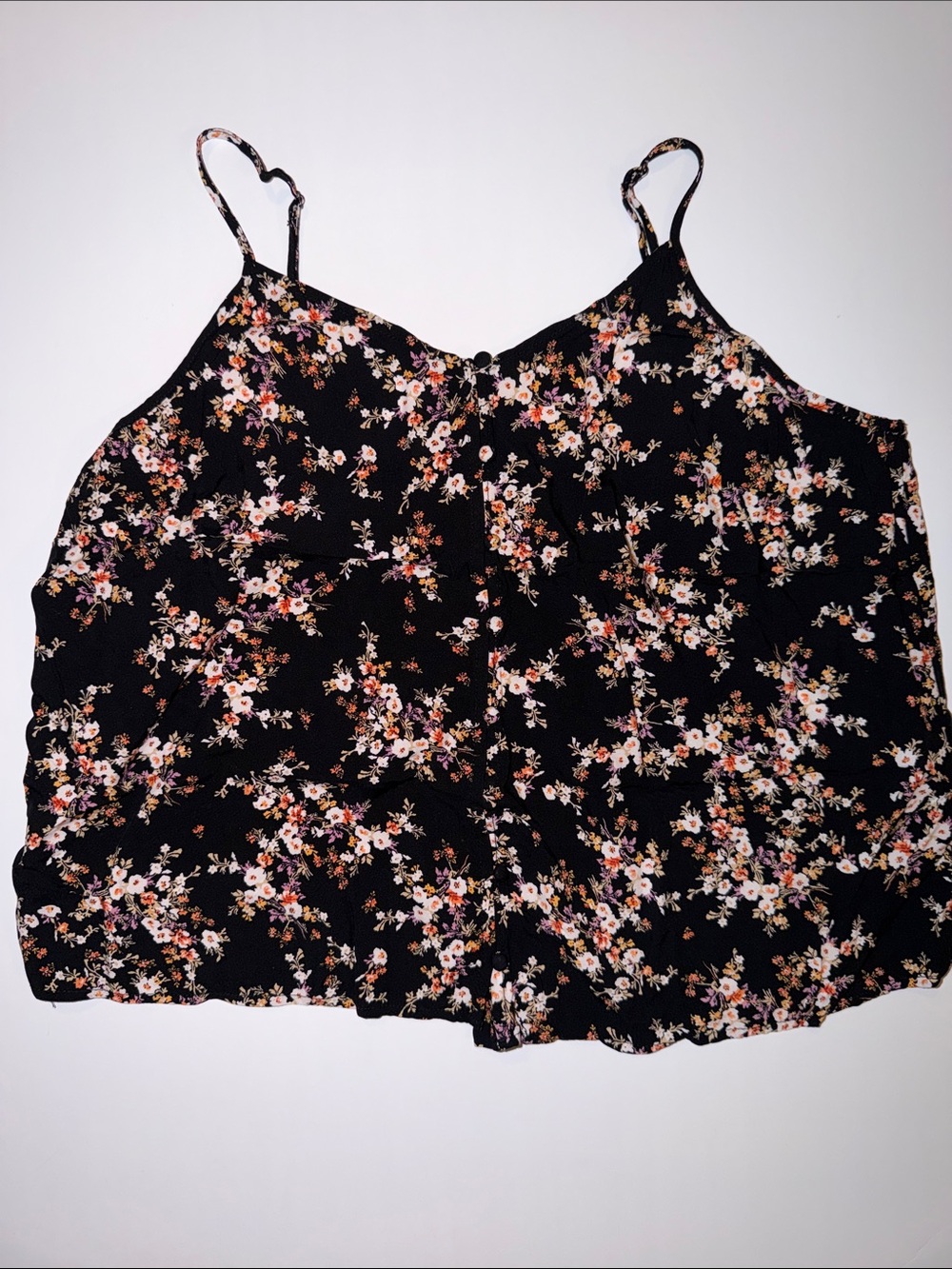 Old Navy Black Floral Button Down Spaghetti Strap Camisole